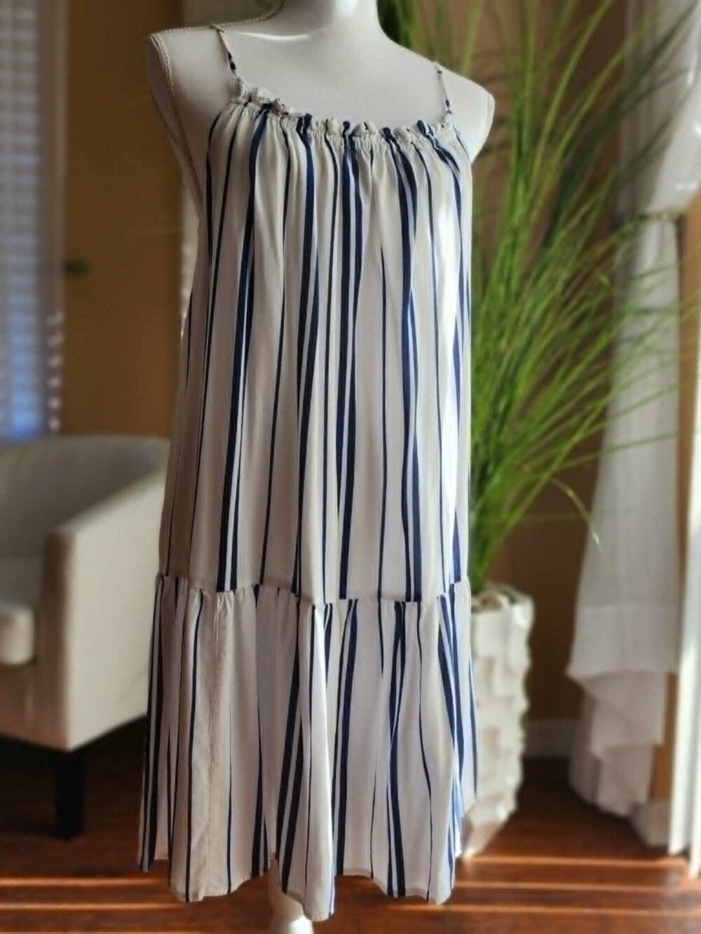 H&M White Blue Striped Sundress Size M US 8